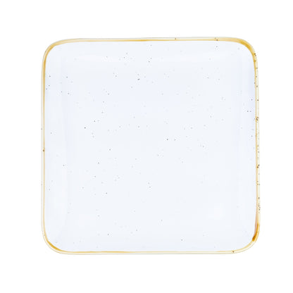 Prato Quadrado Extra Grande de Cerâmica Branca com Borda Dourada 25x25x2,6cm