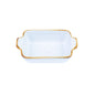 Travessa Retangular Decorativa de Cerâmica Branca com Borda Dourada 13,8x9x3,5cm