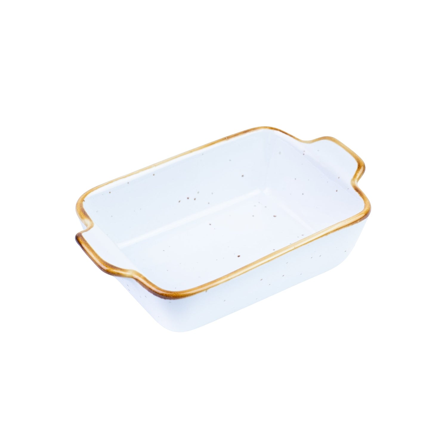 Travessa Retangular Decorativa de Cerâmica Branca com Borda Dourada 13,8x9x3,5cm