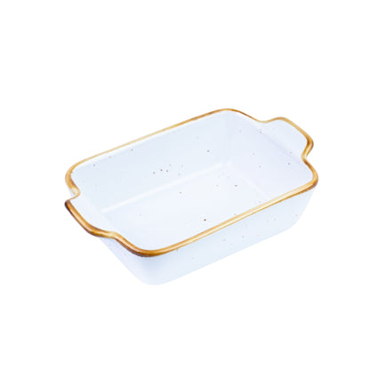 Travessa Retangular Decorativa de Cerâmica Branca com Borda Dourada 13,8x9x3,5cm