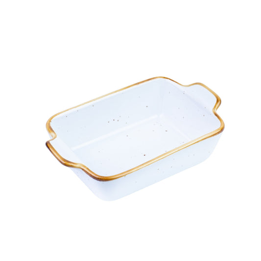 Travessa Retangular Decorativa de Cerâmica Branca com Borda Dourada 13,8x9x3,5cm