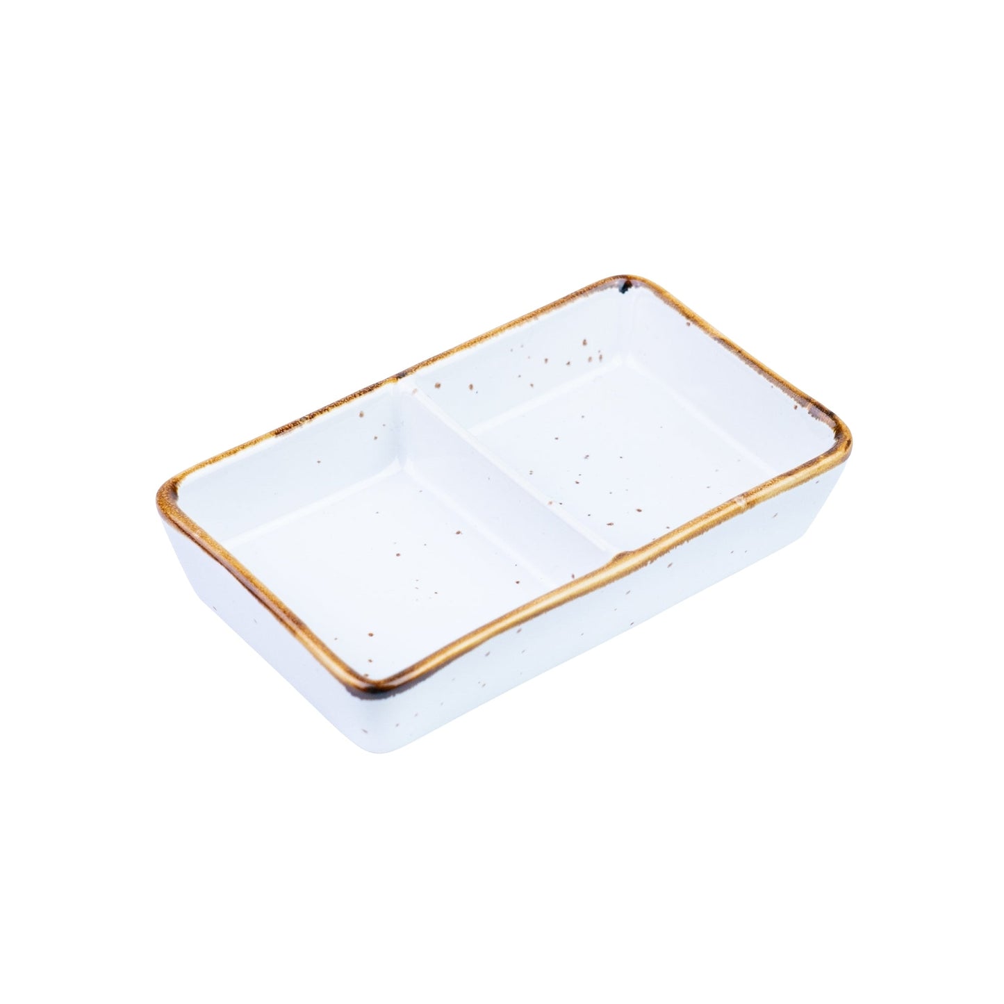 Tigela Retangular Pequena de Cerâmica Branca com Borda Dourada 11,8x7x2cm