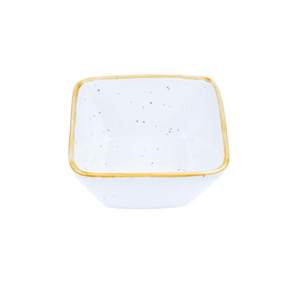 Tigela Quadrada Pequena de Cerâmica Branca com Borda Dourada 10,3x10,3x4,2cm