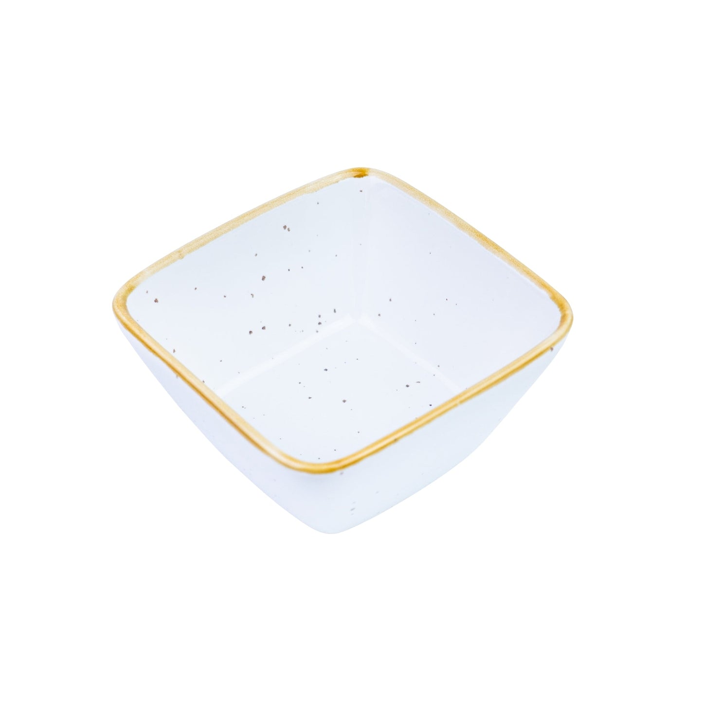 Tigela Quadrada Pequena de Cerâmica Branca com Borda Dourada 10,3x10,3x4,2cm