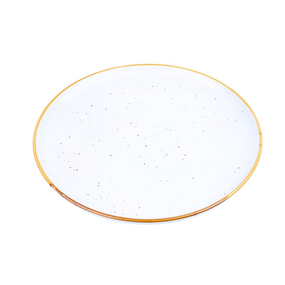 Prato Oval Grande de Cerâmica Branca com Borda Dourada 25x25x2,5cm