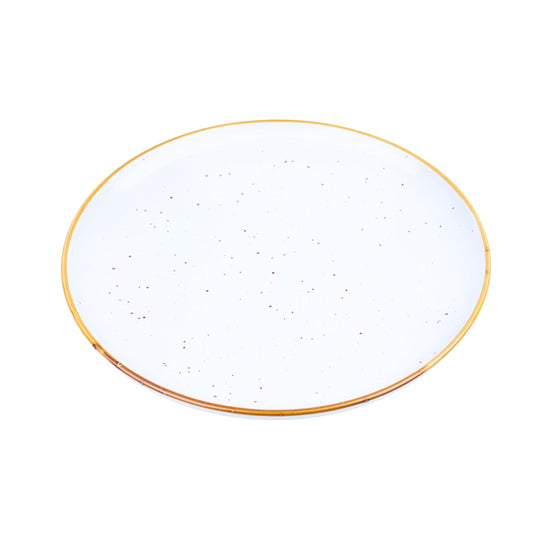 Prato Oval Grande de Cerâmica Branca com Borda Dourada 25x25x2,5cm