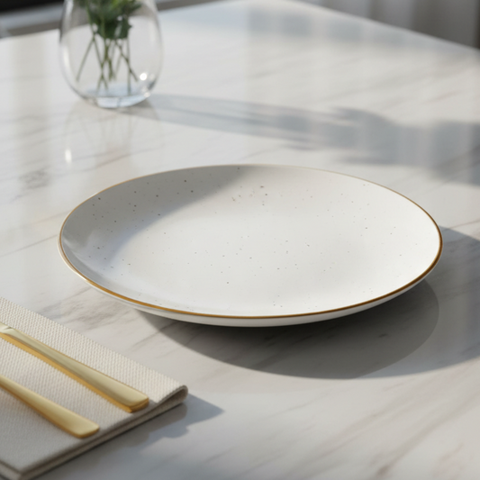 Prato Oval Grande de Cerâmica Branca com Borda Dourada 25x25x2,5cm