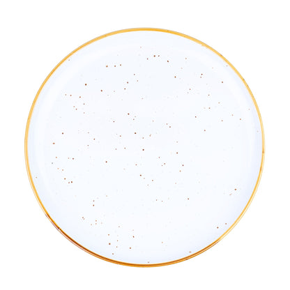 Prato Oval Grande de Cerâmica Branca com Borda Dourada 25x25x2,5cm