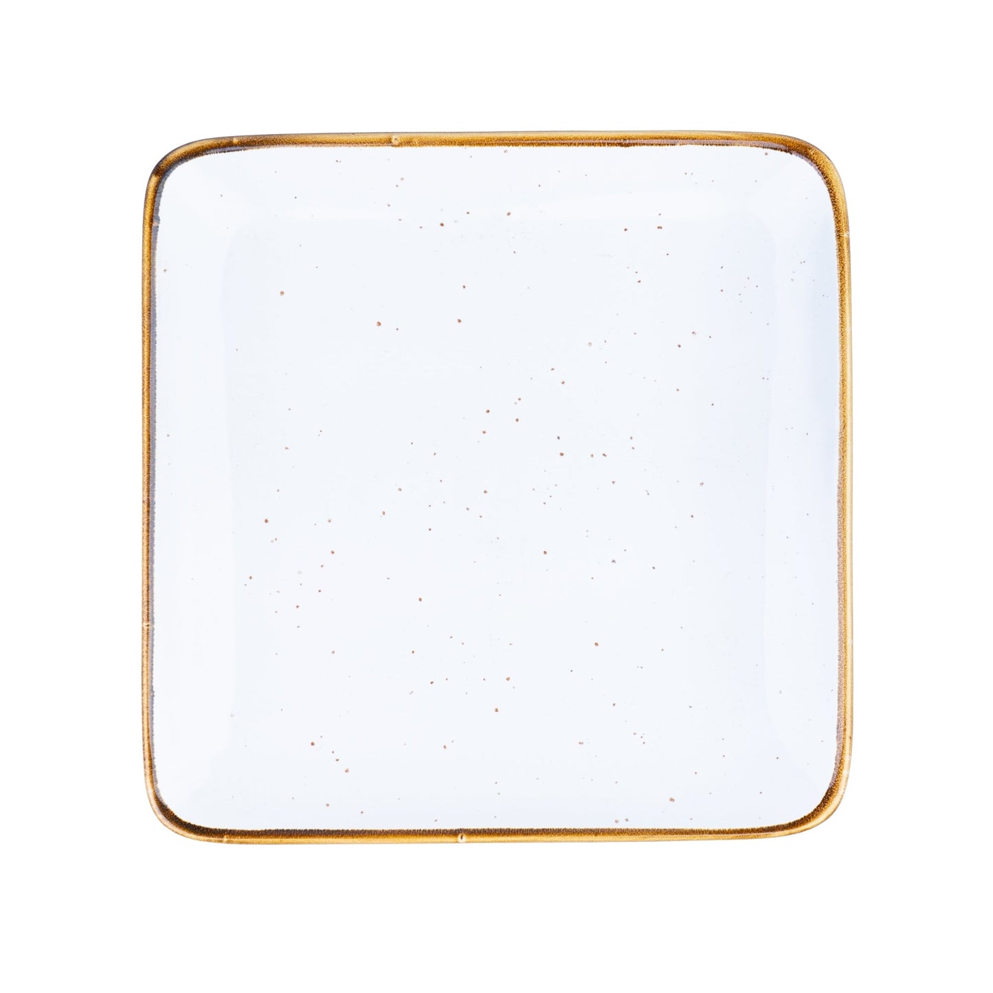Prato Quadrado Grande de Cerâmica Branca com Borda Dourada 18,5x18,5x2cm