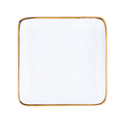 Prato Quadrado Grande de Cerâmica Branca com Borda Dourada 18,5x18,5x2cm