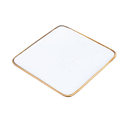 Prato Quadrado Grande de Cerâmica Branca com Borda Dourada 18,5x18,5x2cm