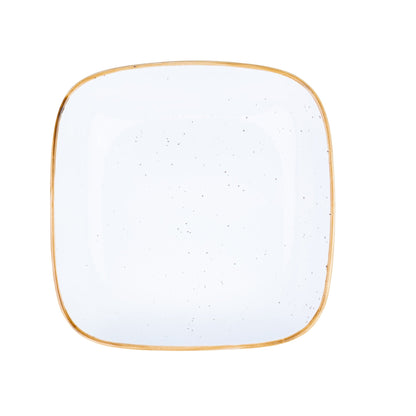 Tigela Quadrada Funda de Cerâmica Branca com Borda Dourada 18,5x18,5x4,5cm