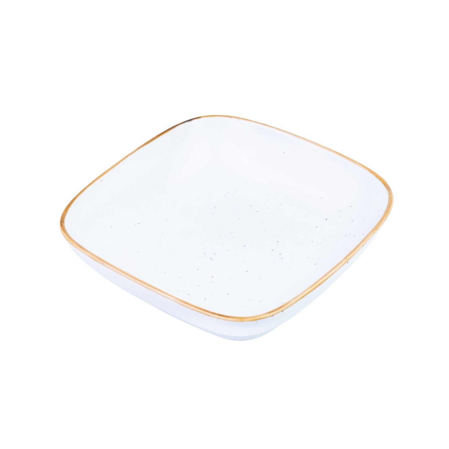 Tigela Quadrada Funda de Cerâmica Branca com Borda Dourada 18,5x18,5x4,5cm