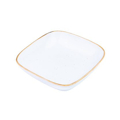 Tigela Quadrada Funda de Cerâmica Branca com Borda Dourada 18,5x18,5x4,5cm