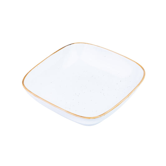 Tigela Quadrada Funda de Cerâmica Branca com Borda Dourada 18,5x18,5x4,5cm