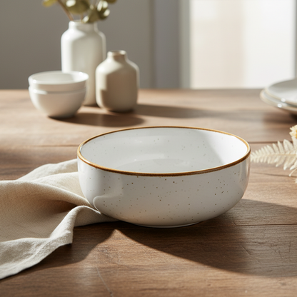 Tigela Média Redonda de Cerâmica Branca com Borda Dourada 16x16x6cm