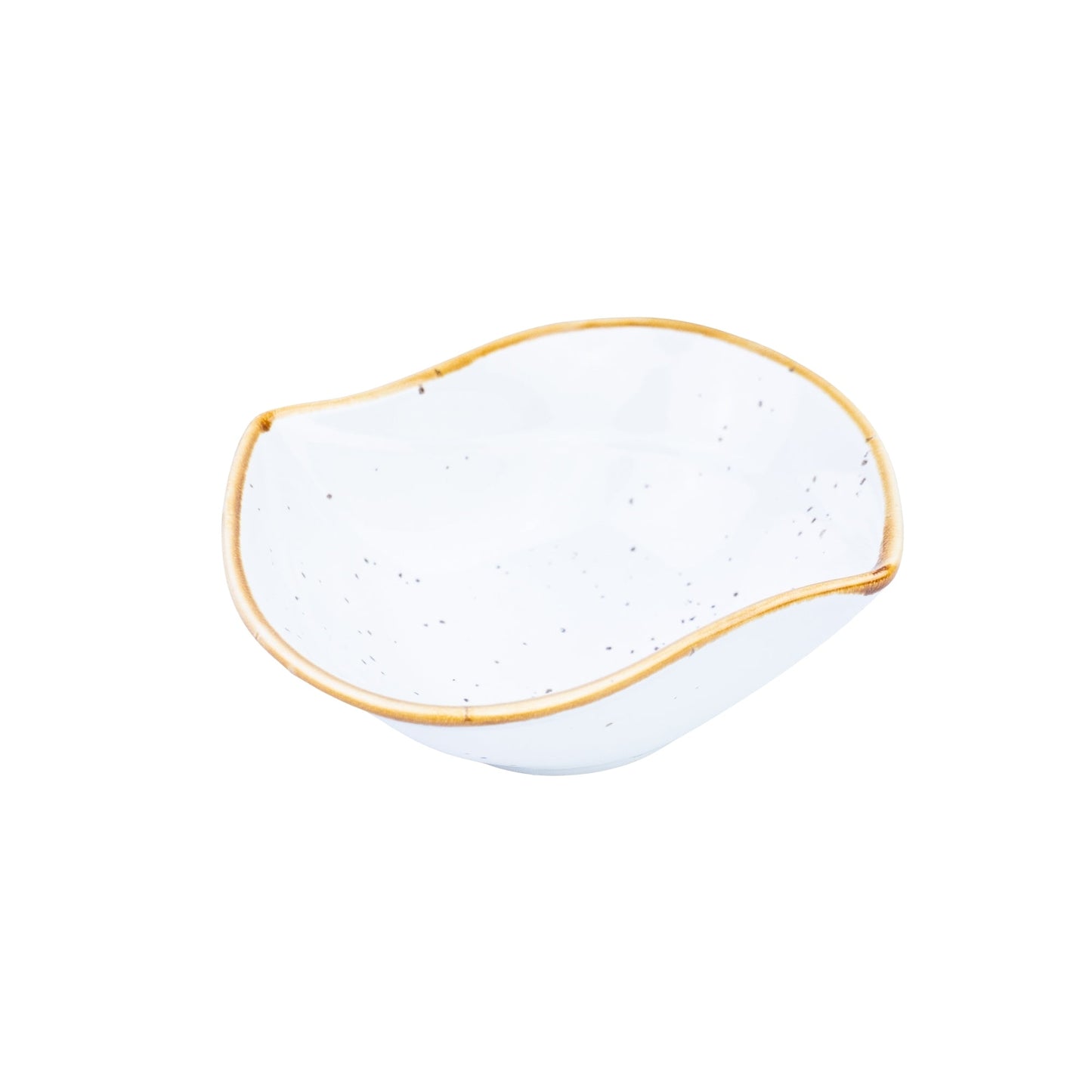 Tigela Orgânica de Cerâmica Branca com Borda Dourada e Bico 12,5x9,6x4cm