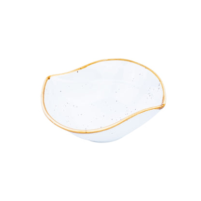 Tigela Orgânica de Cerâmica Branca com Borda Dourada e Bico 12,5x9,6x4cm