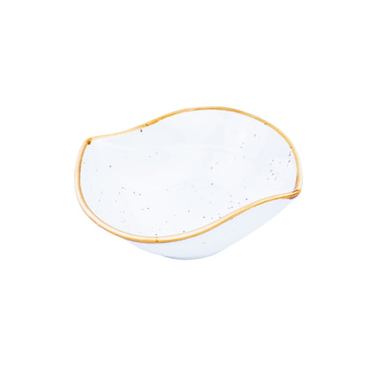 Tigela Orgânica de Cerâmica Branca com Borda Dourada e Bico 12,5x9,6x4cm