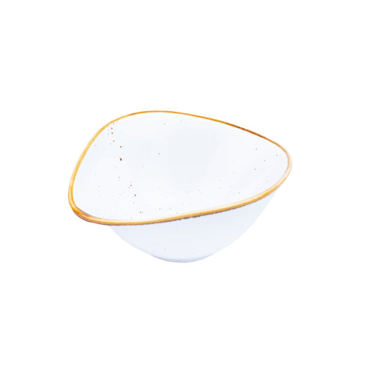 Tigela Triangular de Cerâmica Branca com Borda Dourada 13,9x11,8x5,8cm