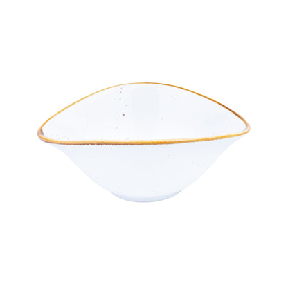 Tigela Triangular de Cerâmica Branca com Borda Dourada 13,9x11,8x5,8cm