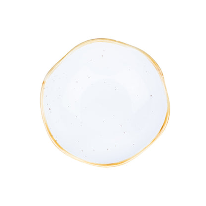 Tigela Orgânica Pequena de Cerâmica Branca com Borda Dourada 12x4cm