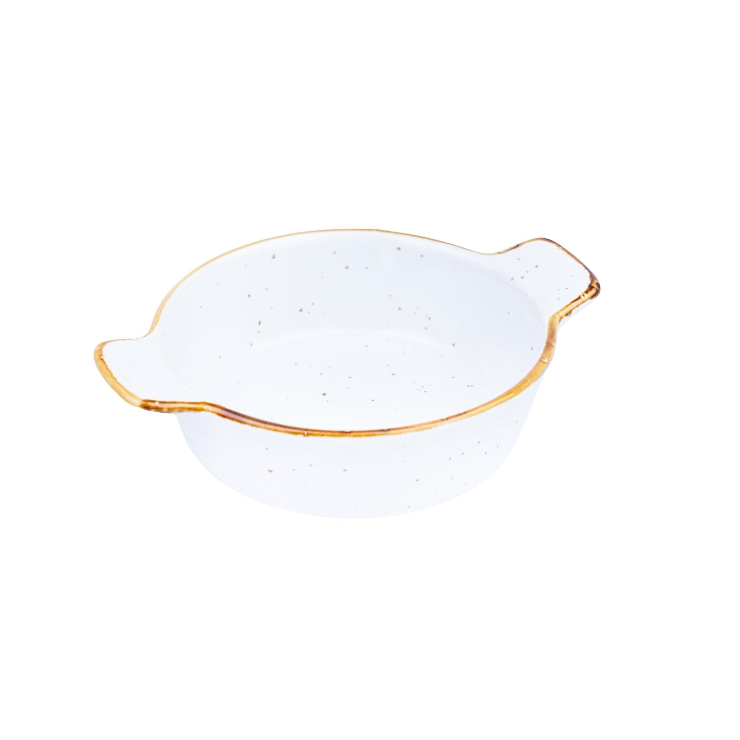 Tigela Redonda com Asas de Cerâmica Branca com Borda Dourada 14x11x3,8cm