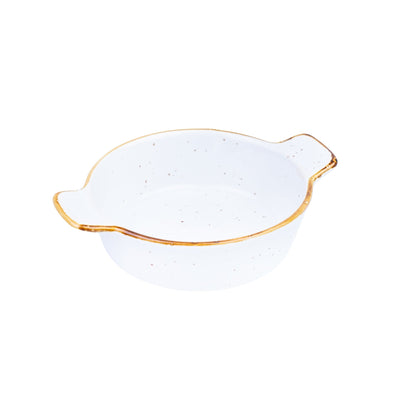 Tigela Redonda com Asas de Cerâmica Branca com Borda Dourada 14x11x3,8cm