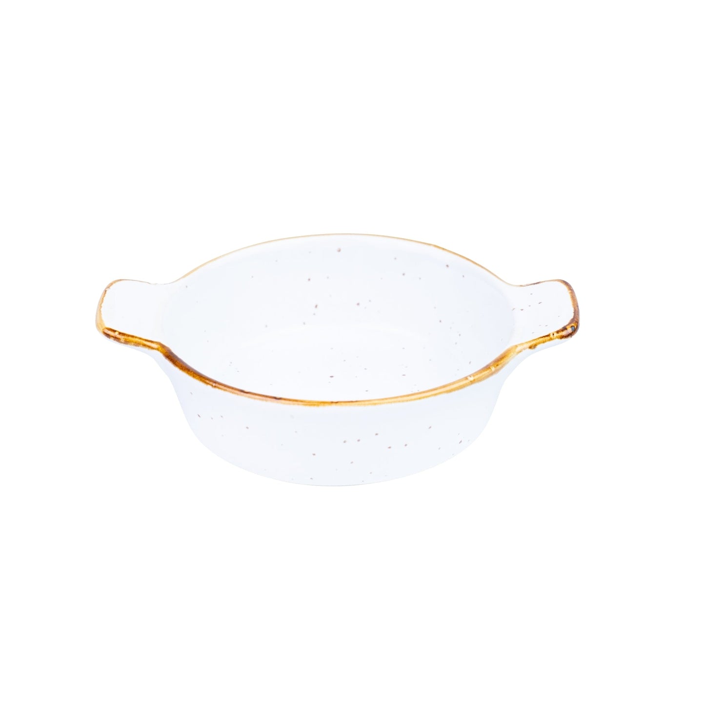 Tigela Redonda com Asas de Cerâmica Branca com Borda Dourada 14x11x3,8cm