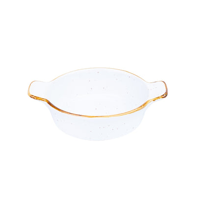 Tigela Redonda com Asas de Cerâmica Branca com Borda Dourada 14x11x3,8cm