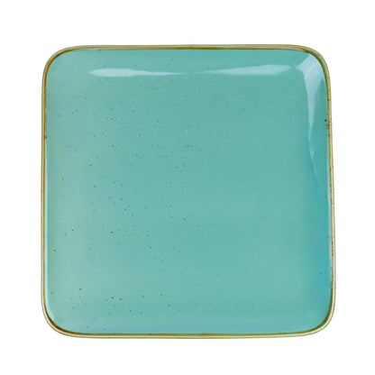 Prato Quadrado Grande em Cerâmica - Verde Turquesa 18.5x18.5x2cm
