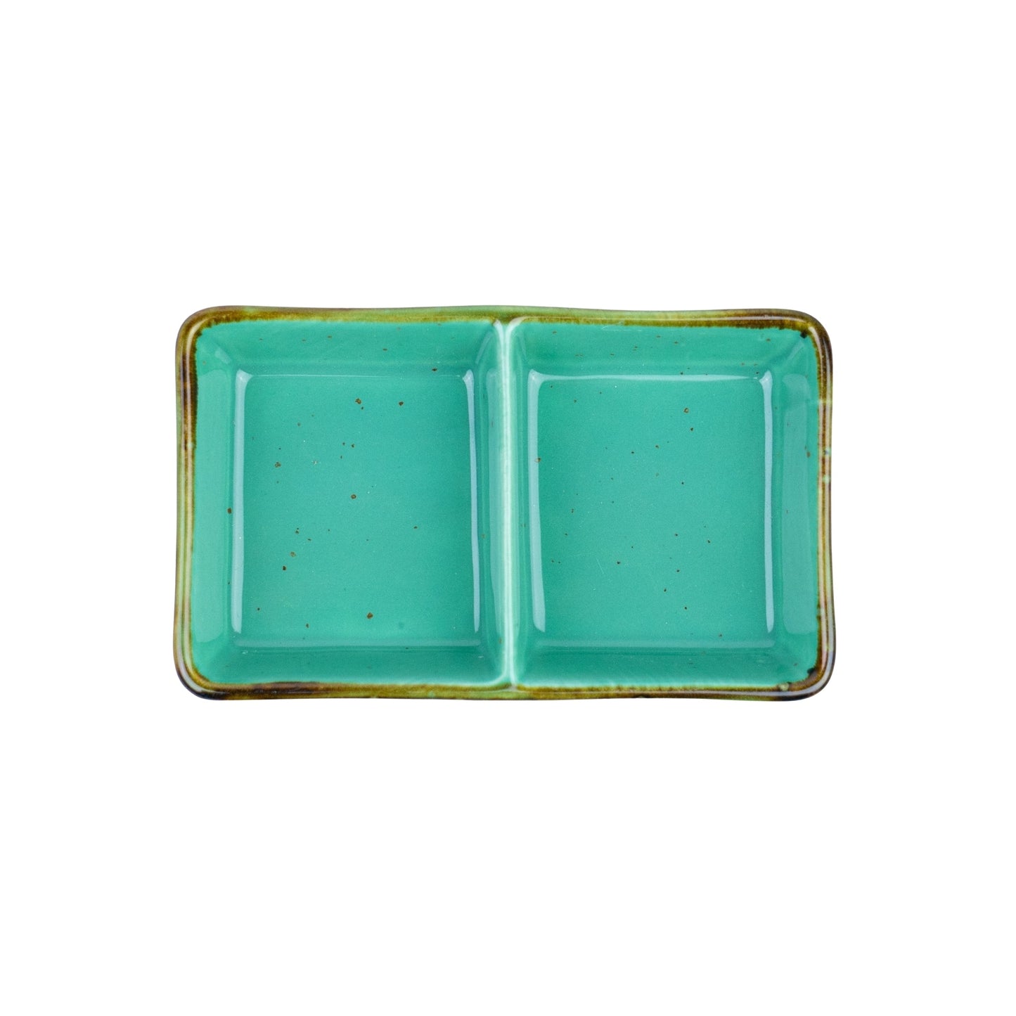 Travessa Retangular Dividida em Cerâmica - Verde Turquesa 11.8x7x2cm