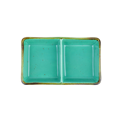 Travessa Retangular Dividida em Cerâmica - Verde Turquesa 11.8x7x2cm