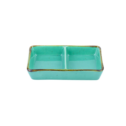 Travessa Retangular Dividida em Cerâmica - Verde Turquesa 11.8x7x2cm