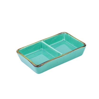 Travessa Retangular Dividida em Cerâmica - Verde Turquesa 11.8x7x2cm