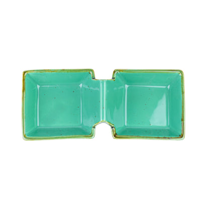 Travessa Dupla Conectada em Cerâmica - Verde Turquesa 17.5x7.8x4.2cm