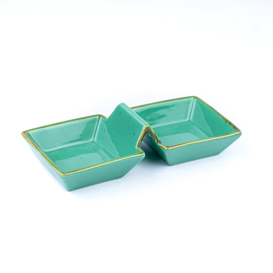 Travessa Dupla Conectada em Cerâmica - Verde Turquesa 17.5x7.8x4.2cm