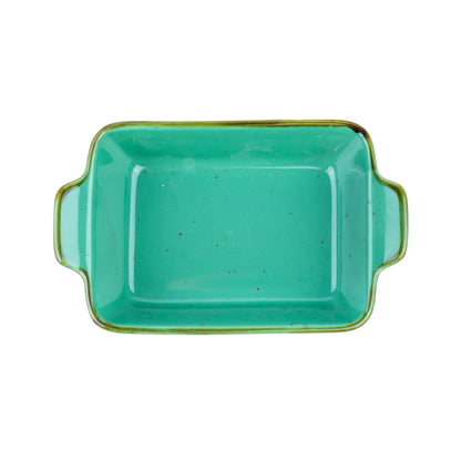 Travessa Retangular com Pegas em Cerâmica - Verde Turquesa 13.8x9x3.5cm