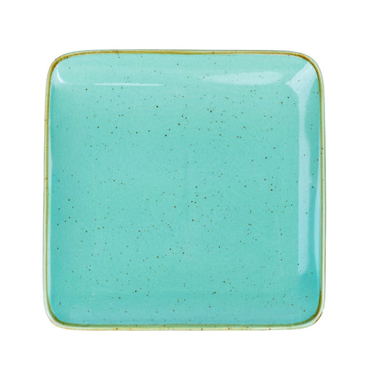 Prato Quadrado Grande em Cerâmica - Verde Turquesa 18.5x18.5x2cm