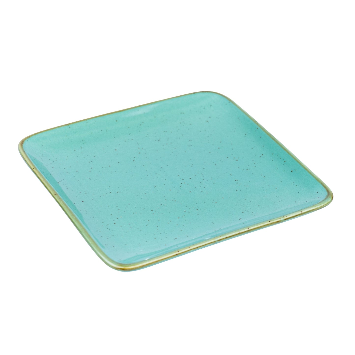 Prato Quadrado Grande em Cerâmica - Verde Turquesa 18.5x18.5x2cm