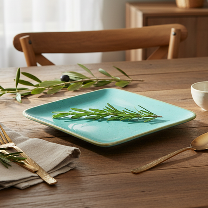 Prato Quadrado Grande em Cerâmica - Verde Turquesa 18.5x18.5x2cm