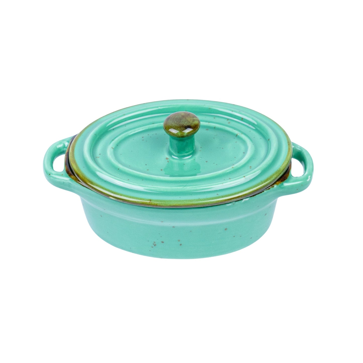 Caçarola Oval Pequena de Cerâmica Turquesa com Tampa 12,3x8,7x4,6cm
