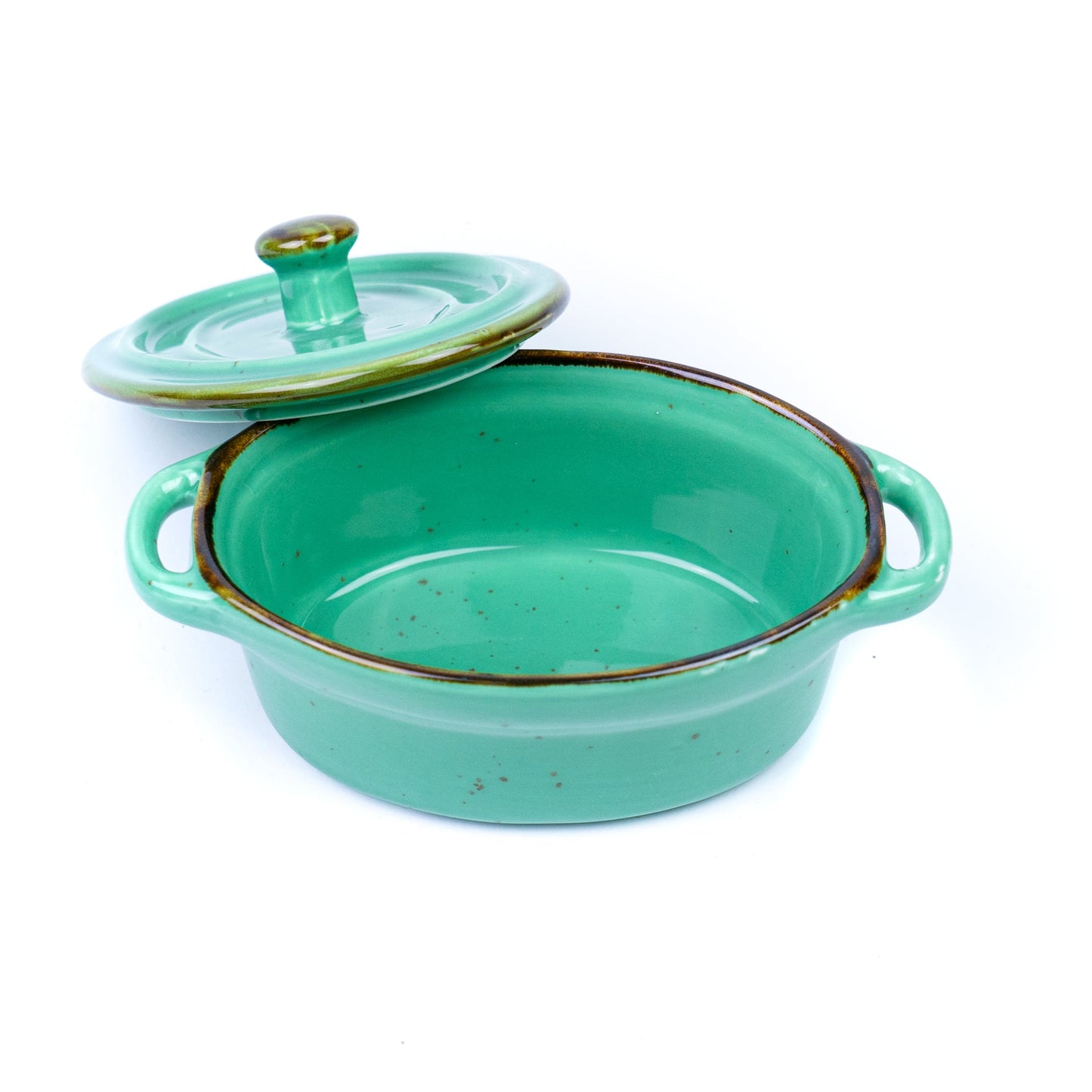 Caçarola Oval Pequena de Cerâmica Turquesa com Tampa 12,3x8,7x4,6cm