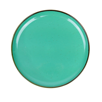 Plato grande ovalado de cerámica turquesa con borde dorado (25 x 25 x 2,5 cm)