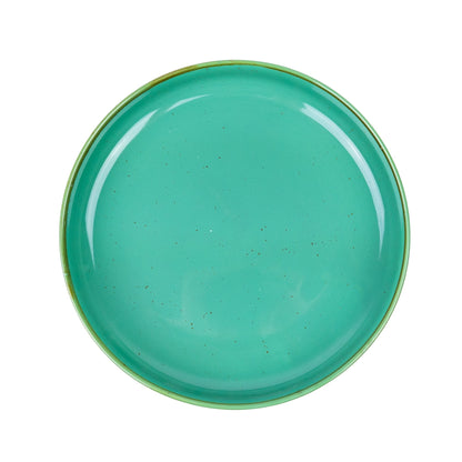 Tigela Redonda Funda de Cerâmica Turquesa com Borda Dourada 20x20x4cm