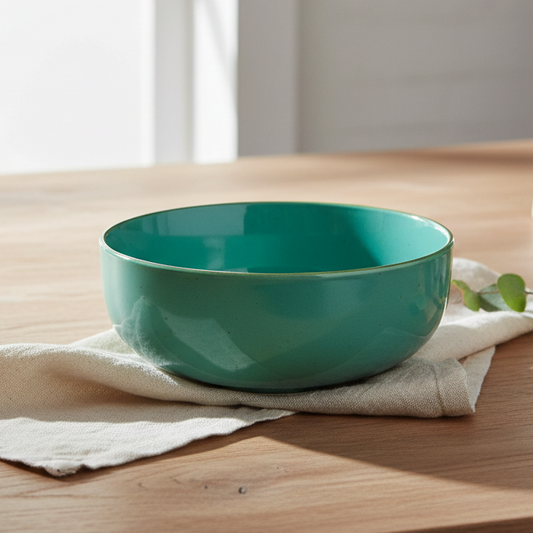 Tigela Redonda Grande de Cerâmica Turquesa com Borda Dourada 20x20x8cm