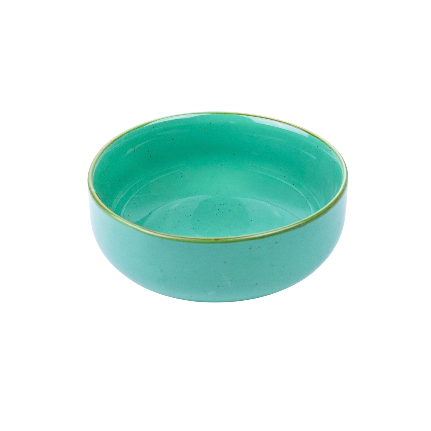 Tigela Redonda Média de Cerâmica Turquesa com Borda Dourada 16x16x6cm