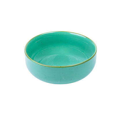 Tigela Redonda Média de Cerâmica Turquesa com Borda Dourada 16x16x6cm