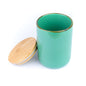 Pote de Cerâmica Turquesa com Tampa de Bambu 10,3x13,8cm