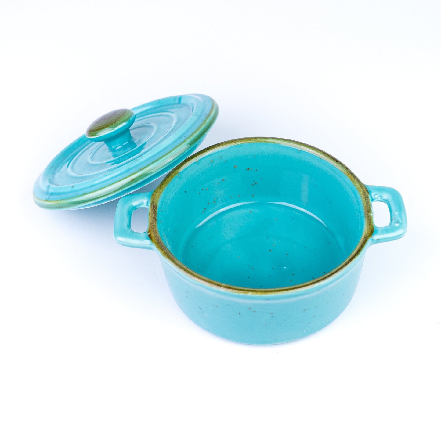 Caçarola Redonda de Cerâmica Turquesa com Tampa 12,5x5,5cm